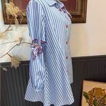 IC Collection Striped Cutout Blouse With Red Accents ~ Size Small 💛🍄 Blue Photo 4