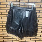 Nasty Gal ‎ Black Fringe Faux Leather Shorts Size 4 Photo 0