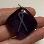 Handmade  purple awareness ribbon pendant, made from fused art glass Photo 0