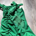Pretty Little Thing  Ruched Green Mini Dress Bow Tie Shoulders NWOT 4 Photo 9