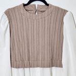 SheIn Khaki and White Layered Look Blouse NWT Size Large Khaki Textured Blouse Photo 2