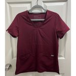 FIGS Casma 3 Pocket Scrub Top Size Small Burgundy Tech Nurse Medical Uniform Photo 3