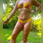 Vintage 90s Y2K Carabella Floral yellow fuchsia underwire bra bikini set Size M Photo 0