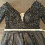 Women’s Black Satin 3/4 Sleeve Sparkly Sheer Bodice Formal Dress LegSlit Size 14 Photo 8