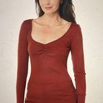 Madewell  Women’s Stained Mahogany Fine Ribbed Sweatheart Tee Long Sleeve - XXS Photo 1