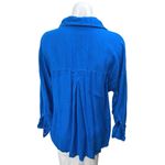 ZARA Women's Blue Linen Long Sleeve Pockets Collar Button Down Shirt Top Size M Photo 1