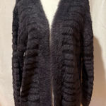 Trucloth Womens Striped Fuzzy Eyelash Knit Cardigan Sweater Sz L Black Size L Photo 0