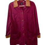 Liz Sport Vintage Burgundy & Faux Leather Trim Shacket Chore Coat Photo 0