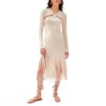 Ronny Kobo Dress Fringe Cut Out Long‎ Sleeve Knit Midi Dress Ivory Sz S Photo 10