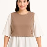 COCOMO Woman 1X Taupe Layered Blouse w/ Bell Sleeves & Peplum Hem — NWT Tan Photo 0