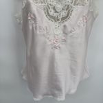 Vintage 80s Sara Beth Satin Cami Top Small Pink White Lace Embroidered Beaded Photo 2