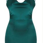 Pretty Little Thing NWT Emerald Green Satin Cowl Neck Ring Detail Bodycon Dress Women Size 12 Photo 2