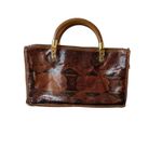 Vintage Bags By Varon Brown Snakeskin Purse Handbag Wooden Handle 1980's Photo 1