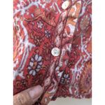 Rachel Zoe  Blouse Button-Up Cropped Aztec Top 100% Linen Red Orange Size M Photo 6