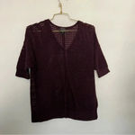 Ann Taylor Fisher Net Cotton Blend Top Size Small Burgundy Plum Short Sleeve Photo 3