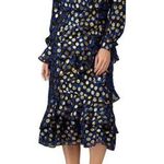 Saloni Womens Isa Ruffle Dress Knee Length Silk Velvet Polka Dots Black Size 0 Photo 0
