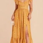 Birdy Grey  Dress Womens Medium Yellow Floral Ruffle Sleeve Midi Bridesmaid Lined Photo 0