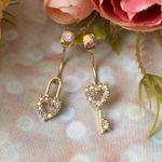 Gold Moon Stone Hearts And Key Studded Earrings Photo 1