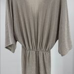 VICI Shimmering Silver Champagne midi deep V- neck slit Dress S NYE party event Photo 4