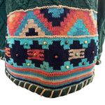Vintage Harolds Cotton Sweater Green Sz Small Medium Hand Knit Beaded Southwest Photo 0