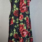 LK Bennett L.K. Bennett Women A-Line Panel Dress 12 Black Floral Rose 100% Silk Velvet Trim Photo 5