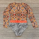 One Piece Rash Gaurd Swimsuit Springsuit Floral Zebra Long Sleeve 2X XXL XL New Orange Photo 2