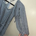 American Eagle  Outfitters Blue Stiped Off Shoulder Slit Sleeve Top Shirt M Photo 1