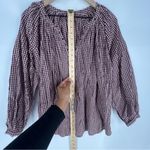 Aerie Gingham Checkered Grommet V-Neck Long Puff Sleeve Oversized Blouse Size S Photo 9