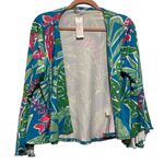 TABI FLORAL TROPICAL BLUE GREEN PINK STRETCHY BOHO BELL SLEEVE OPEN CROP CARDY L Size L Photo 5