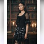 Gothic Black torn shredded look Dress with White Cross Pattern Size L Photo 2