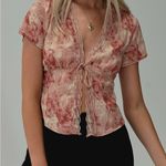 Princess Polly Pink Hunton Floral Lace-Trimmed Tie-Front Short Sleeve Top Photo 0