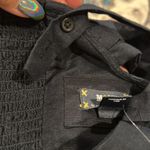 Anthropologie ANTHRO MAEVE TWIST FRONT LINEN CROPPED SMOCKED GOTH BLACK TOP M Photo 4