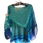 Live and let live  Blue and Green Flowy Blouse Multiple Ways to Wear. WORN ONCE Photo 12