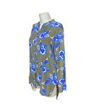 Diane Von Furstenberg  Green Blue Floral Button-Up Long Sleeve‎ Silk Top Size XS Photo 3