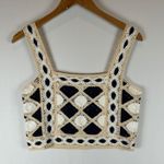 Primark Crochet Crop Top Small S Blue White Beige Sleeveless Square Neck Photo 0