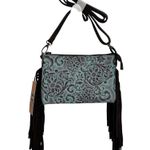 Justin Boots Justin Women Tooled Sunflower Pattern Turquoise Western Rodeo Small Crossbody Photo 1