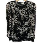 Oleg Cassini  Vintage Beaded Embellished Black Silk Floral Top Formalwear Blouse Photo 5