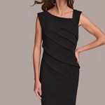 Donna Karan Women’s Asymmetric Neckline Pleat-Waist Sheath Dress Black Sz 2 NWT Photo 8