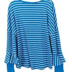 Free People We The Free Blue White Striped Peplum Ruffle Thermal Sz M Photo 3