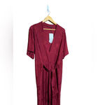 ZARA NWT RED BURGUNDY WIDE LEG FLORAL PRINT JACQUARD JUMPSUIT BELT SIZE SMALL Photo 2