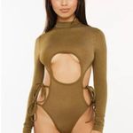Savage X Fenty Bodysuit Green Shine Strapy Teddy Thong Mock Neck Size M Photo 2