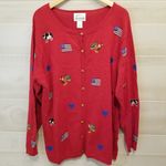 {1X} Vintage Americana Flag Rooster Chicken Cow Farm Heart 4th of July Cardigan Red Photo 0