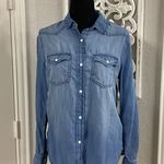 Lola River XS Chambray Shirt Pearl Snap Long Sleeves Western Blue Jean Pocket Photo 0