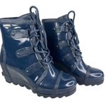 Sorel Joan of Arctic Wedge Rain Boots Waterproof Blue Glossy 9.5 Photo 0