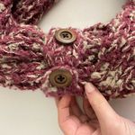 EUC women’s burgundy cream double loop infinity thick knit plush scarf buttoned Red Photo 2