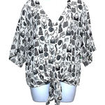 Karen Kane Handbag Purse Scarves Tie Front V Neck Blouse Top L Monochrome NWT Photo 0