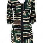 Retro Dress MidMod Vibes Abstract Cocktail Back Zip Geometric Earth Tones Size S Green Photo 1