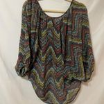 Weston Wear Sheer Button Down Blouse Chevron Womens S 3/4 Sleeve Shirt Fall Green Photo 5