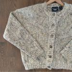 Vintage Mohair Blend Melange Knit Cardigan Sweater in Heather Oatmeal Large Gray Photo 2