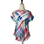 Anthropologie TRYB  Red White Blue Painted Plaid 100% Silk Tunic Blouse‎ Size S Photo 9